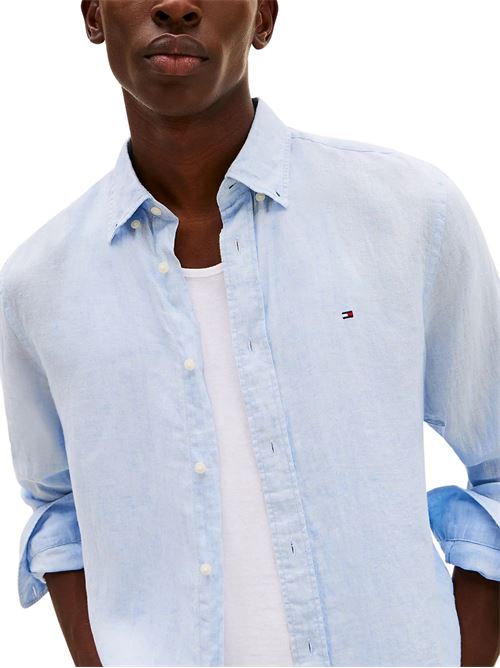 Camicia uomo celeste in lino Tommy Hilfiger | MW0MW34602C1O